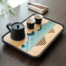 TANGPIN – plateaux à thé en plastique et bambou, table à thé, plateau de service fait à la main, accessoires pour thé kung fu