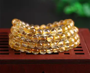 

free shipping Genuine Natural Gold Rutilated Quartz 108 Beads Wealthy Bracelet 5mm AAA