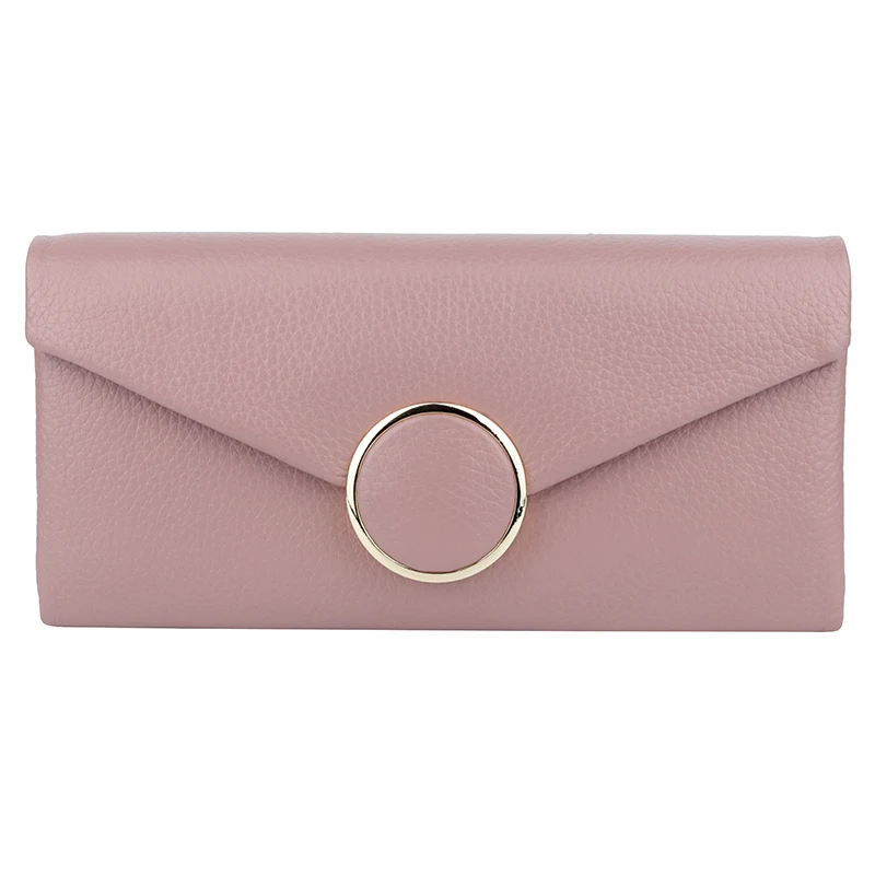 

Black/Red/Pink Green Long Genuine Leather Wallet For Women Purse Fashion Ladies Metal Circle Wallets Elegant Female Coin Wallet