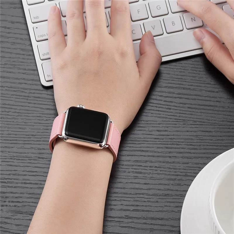 Для девочек; мини-юбка для наручных часов Apple Watch, версии 4 40 мм 44 верх из кожи с натуральным лицевым покрытием ремешок Пояс для наручных часов iWatch серии 1/2/3 38 мм 42 мм браслет - Цвет ремешка: pink