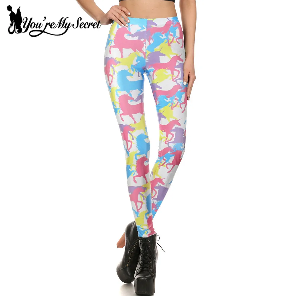 

[You're My Secret] New Colorful Unicorn Cartoon Leggings Women Funny 3D Printed Leggins Women Slim Sexy Fitess Streetwear Pants