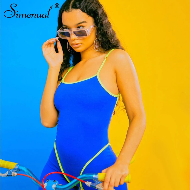 Simenual Casual Sporty Active Wear Backless Playsuit Sexy Push Up Strap Rompers Womens Jumpsuit Workout Fitness Biker Playsuits