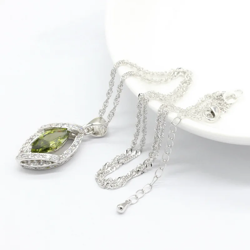 925 серебряные ювелирные наборы для женщин оливково-зеленый кубический цирконий браслет серьги ожерелье кулон кольца подарочная коробка