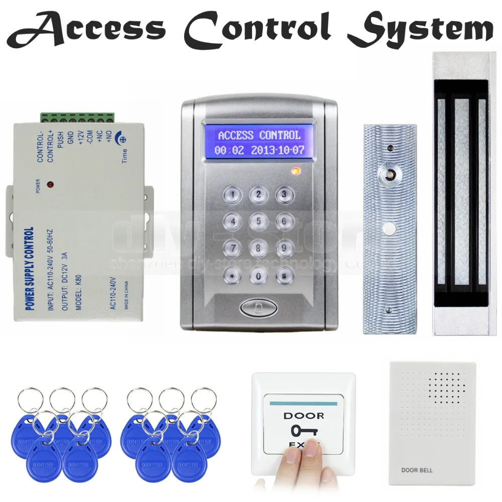 DIYSECUR Door Bell 125KHz Rfid Card Reader Keypad Door Access Control Security System Kit + 180Kg Electric Magnetic Lock BC200