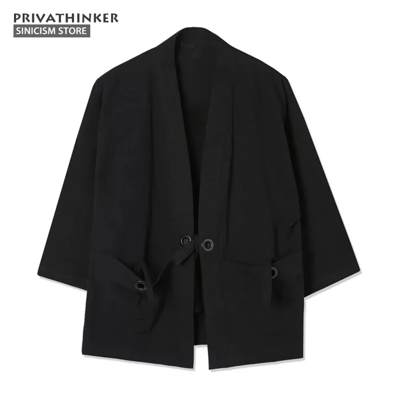 Sinicism مخزن القطن قميص كتان الرجال كيمونو التقليدية المفتوحة غرزة قميص حزام جيب الذكور ثلاثة أرباع كم قميص المتناثرة Sinicism مخزن القطن قميص كتان الرجال كيمونو التقليدية المفتوحة غرزة قميص حزام جيب الذكور ثلاثة أرباع كم قميص المتناثرة