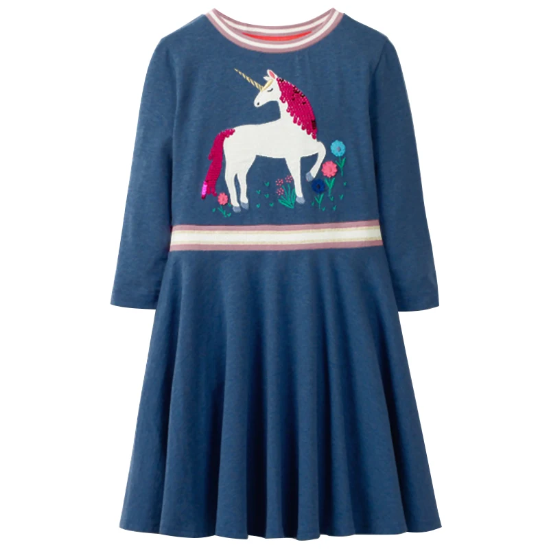 

Kids Dresses For Girls Long Sleeve Sequin Color-Changed Dress Animal Applique Party Dresses Children Costume Baby Girl Clothing