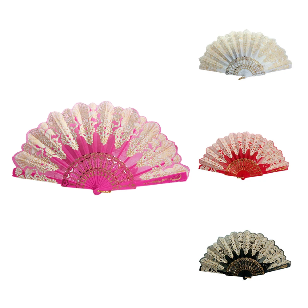 Spanish Style Hand Fan Dance Party Wedding Home Decoration Silk Flower Fan Lady Folding Hand Fans