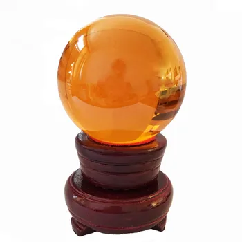 

80mm Amber Wooden Stand Quartz Crystal Ball Magic Sphere Fengshui Glass Lucky Ball for Birthday Gifts