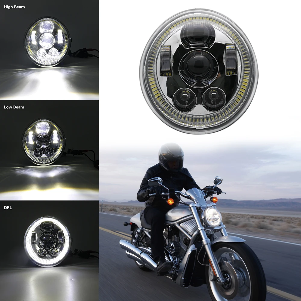 Black V-Rod Rod LED Motorcycle Headlight With Halo Ring High  Low Beam For Harley V Rod VRSCF VRSC VRSCR 2002-2017 (44)