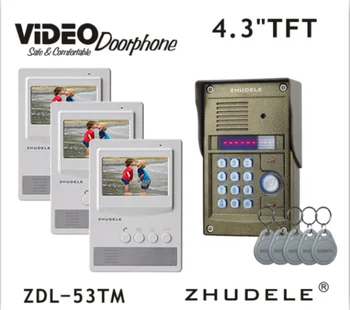 

ZHUDELE New Arrival RFID Panel 4.3" Video Door Phone Home Security Intercom System + RFID Camera Night Vision Waterproof Cover
