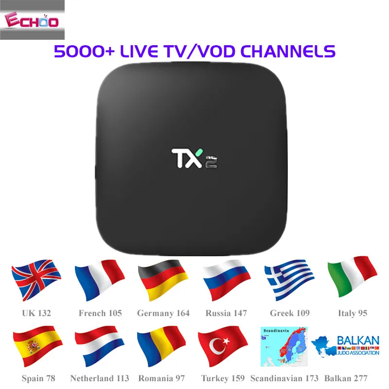 New TX2 R2 2GB/16GB RK3229 Android 7.1 TV BOX Smart tv 1 year ECHO IPTV European MAG250 M3U ITALIY ARABIC SWEDEN | Электроника