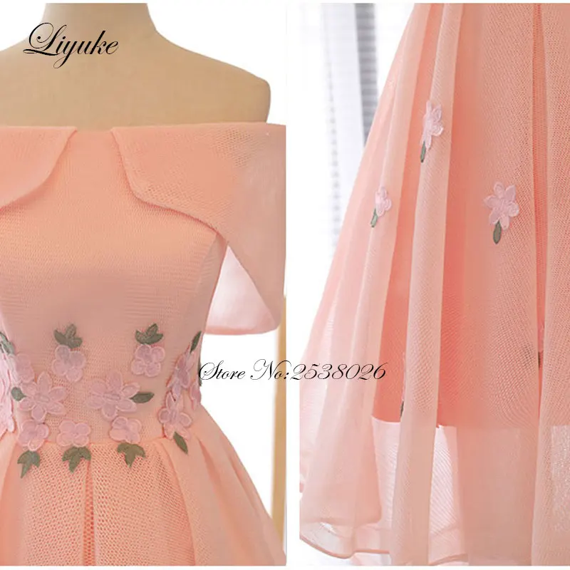 Liyuke/розовое платье для выпускного вечера без бретелек, ТРАПЕЦИЕВИДНОЕ вечернее платье с рюшами длиной до колена, с цветочным принтом, вечерние платья на заказ