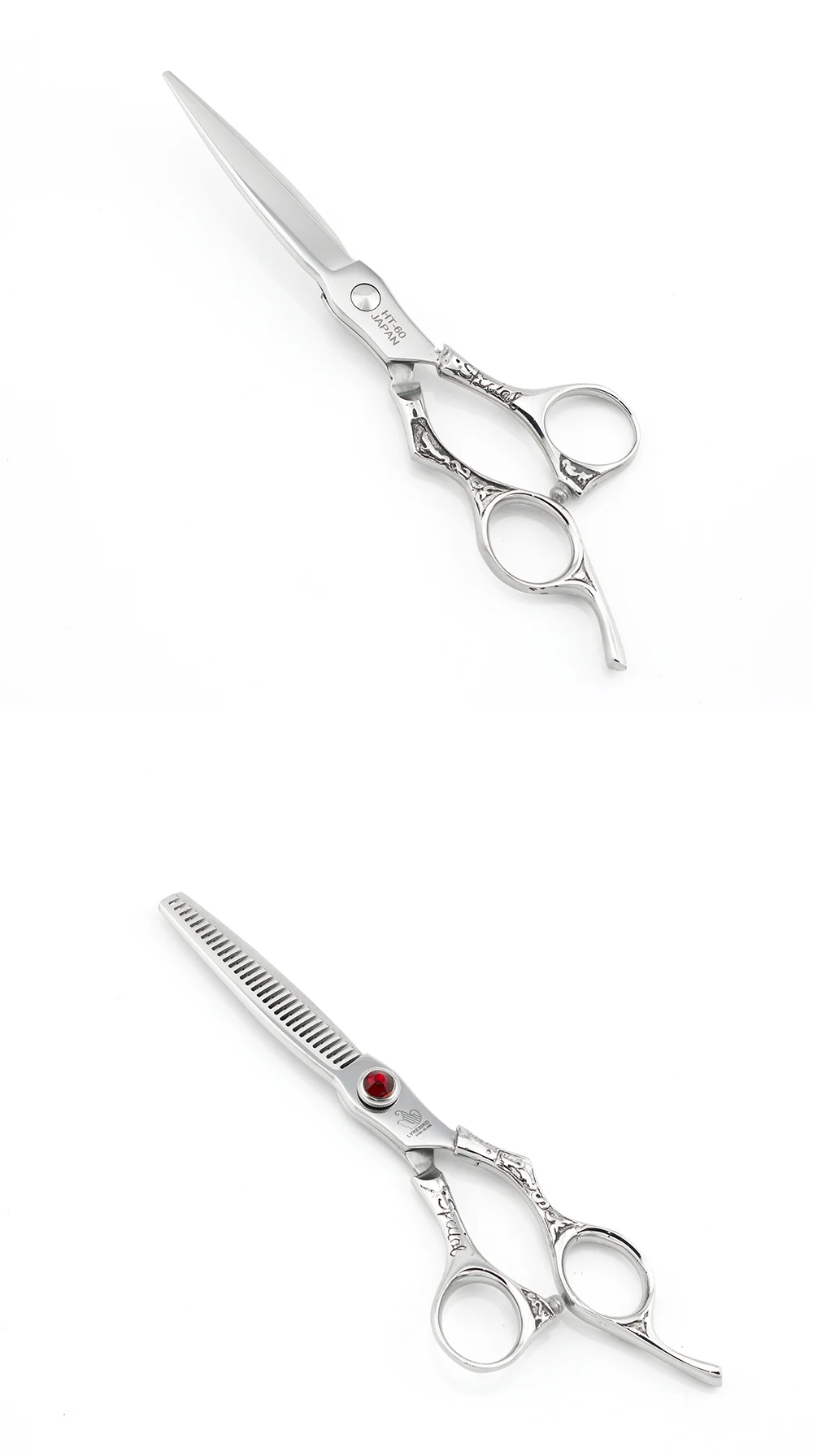 Профессиональные ножницы для волос 6 дюймов ножницы для волос Япония 440C парикмахерские ножницы Меч Лезвие красный камень винт Lyrebird высокого класса Новинка