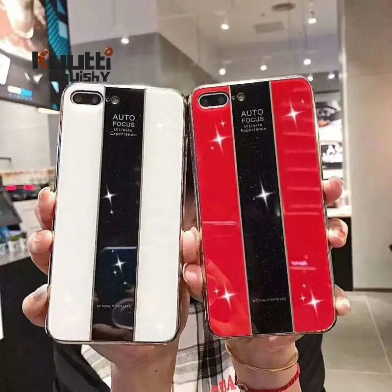 

Kuutti Squishy Fashion Glossy Tempered Glass Shockproof Women Men Cool Phone Cases for iPhone 6 6s 7 8 Plus X XR XS Max Covers