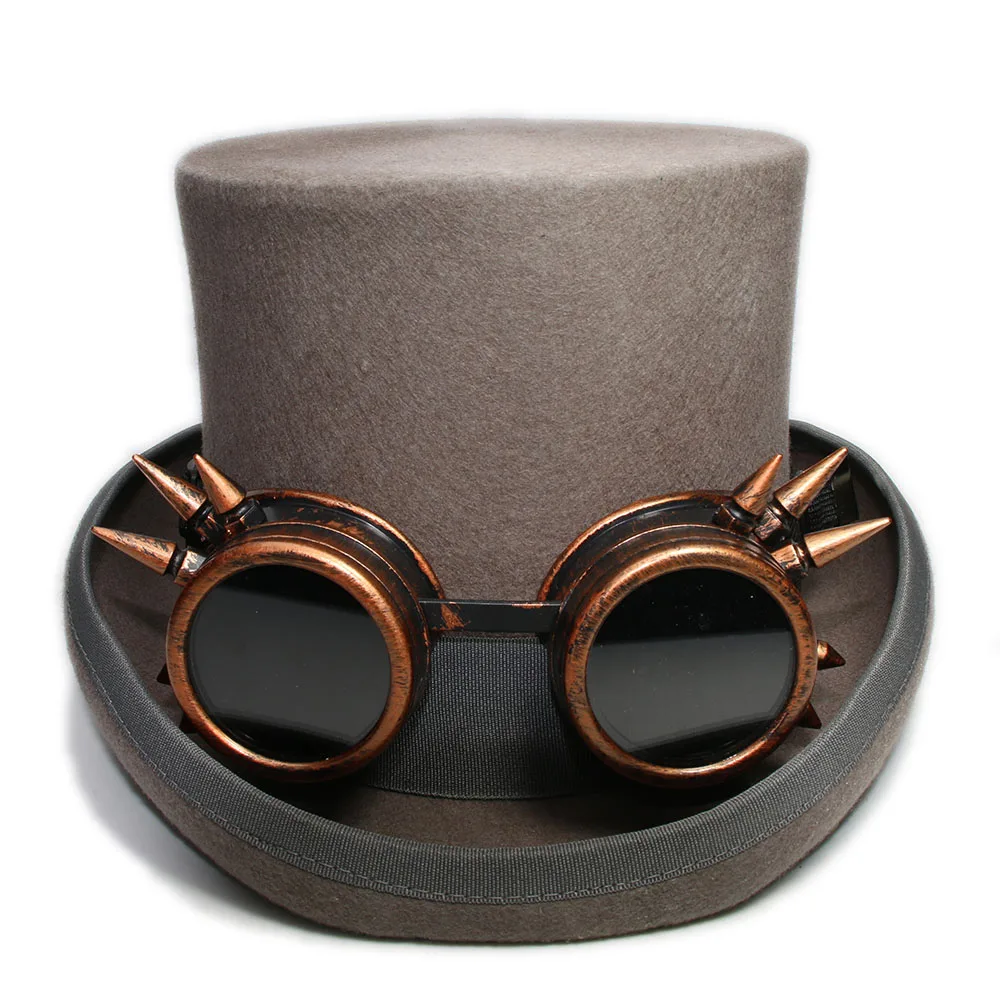 LUCKYLIANJI для женщин и мужчин купол с плоским верхом паровой панк заклепки ветрозащитные очки Шерсть Войлок волшебник президент Линкольн джентльмен шляпа