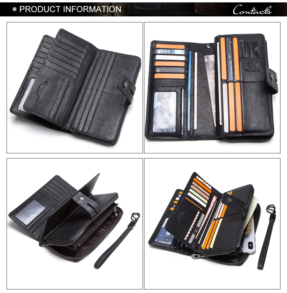 CONTACT'S кошелек из натуральной кожи для мужчин длинный портмоне для iPhone X молния мужчины кошельки кошельки держатели карт