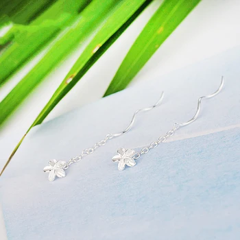 

925 Sterling Silver Plumeria Drop Dangle Earrings For Women Girls 2018 Fashion S925 Ladies Short Earing Eardrop Dangler Jewelry