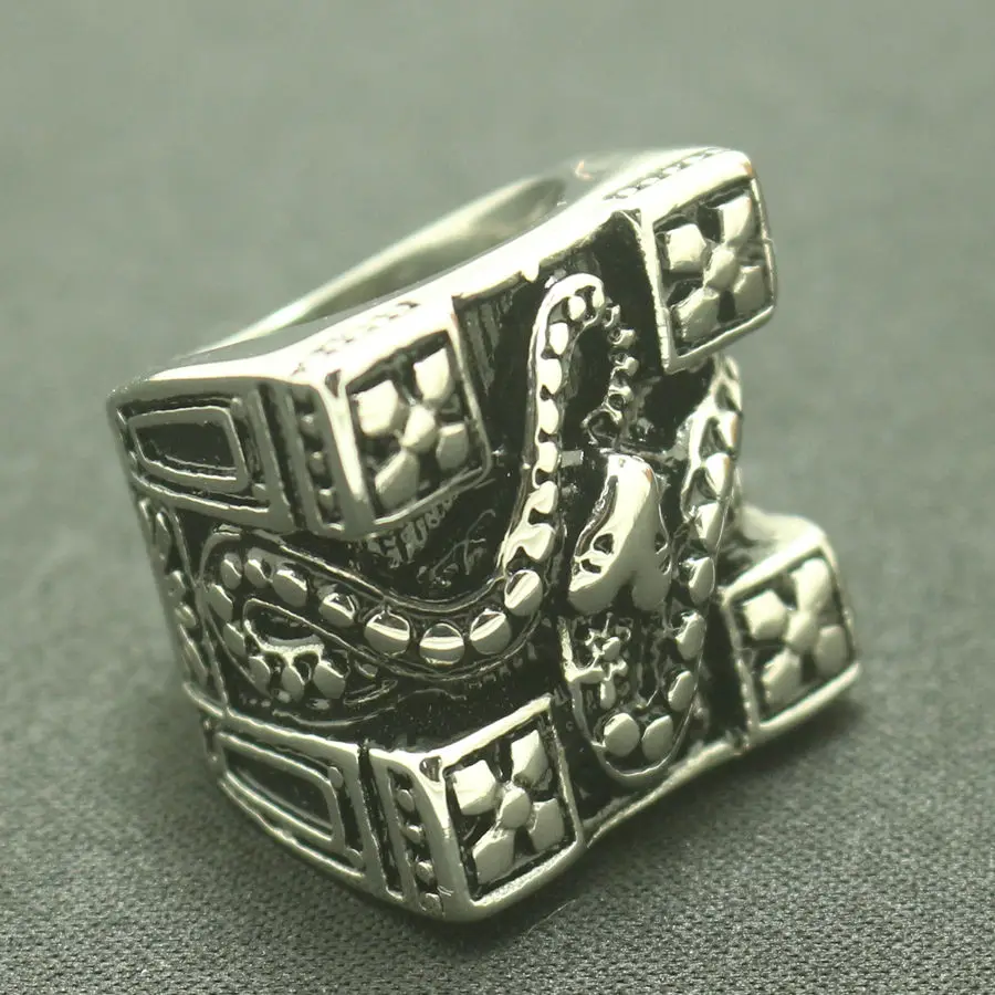 Мужское квадратное кольцо из нержавеющей стали 316L со змеей - Цвет основного камня: Серебристый