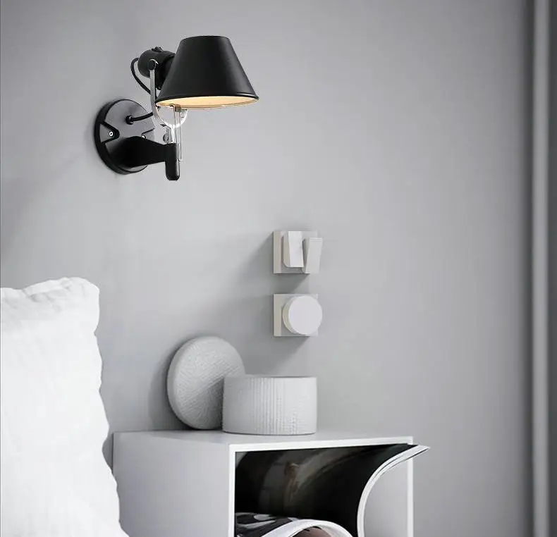  American Industrial Wall Light Black Silver E27 Rotatable Long Arm Wall Lamp with Switch for Bedsid - 32984039263