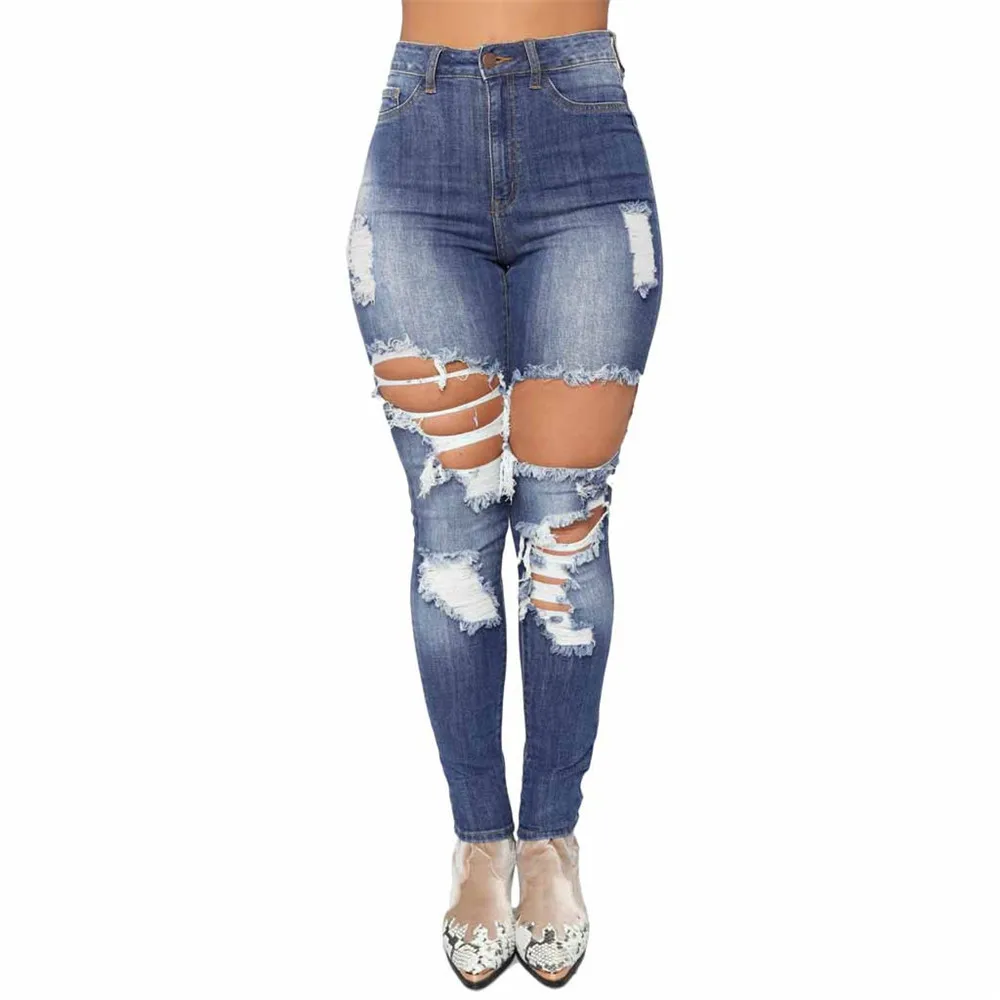 

JAYCOSIN Women Clothes Jeans Sexy High Waist Stretch Denim Trousers Fashion Casual Distressed Hole Ripped Jeans Pencil Pants