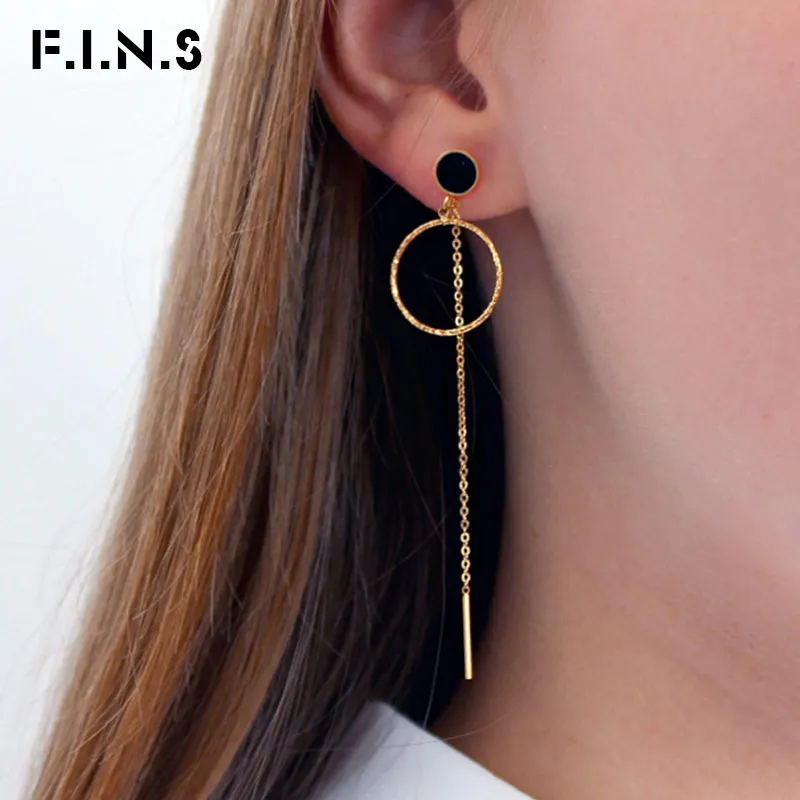 

F.I.N.S Women Round Circle Drop Earrings Jewelry Rose Gold Color Satinless Steel Black Acrylic Simple Earings Fashion Jewelry
