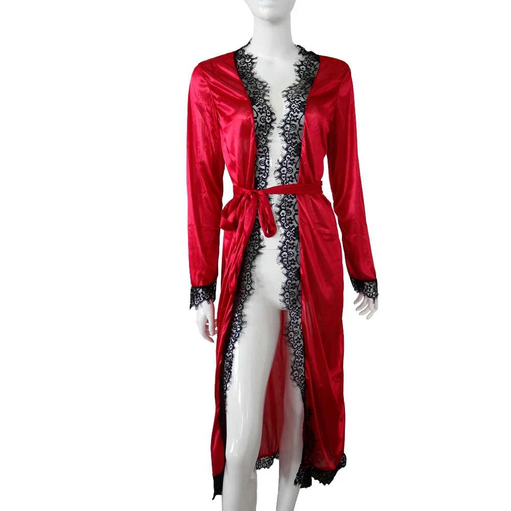 Женское сексуальное ночное платье из искусственного шелка, нижнее белье кимоно, пояс, кружевной банный халат, ночная рубашка, одежда для