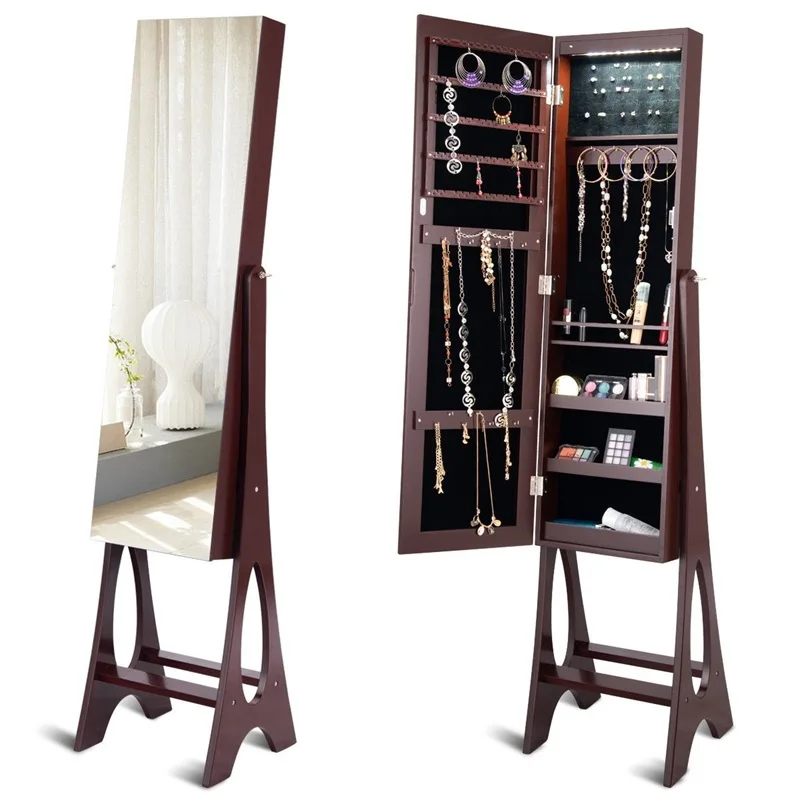 Best Price LED Jewelry Cabinet Storage Box Armoire Makeup Organizer with Bevel Edge Mirror HW58536