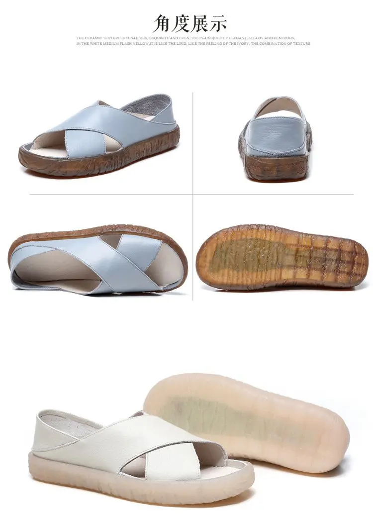 Новые женские босоножки новые летние плоская подошва; мягкие кожаные сандалии для Женский Одноцветный мягкая подошва белые сандалии универсальные обувь без шнуровки
