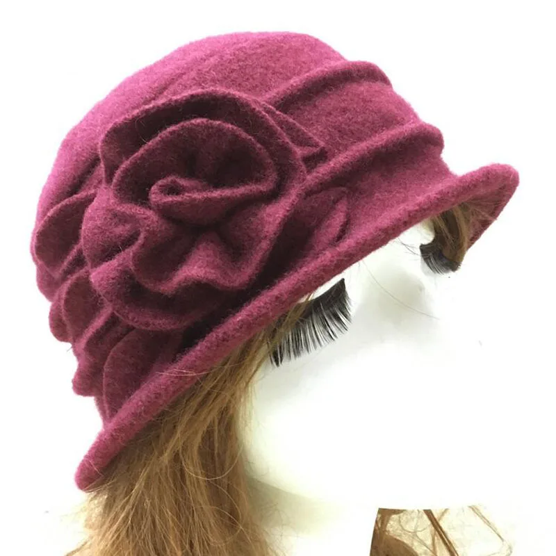 7 цветов; Новинка для мужчин и женщин среднего возраста Для женщин купол фетровая шляпка шерстяная шерстяная шляпа шляпы для мам Для осень-зима из плотной ткани с цветочной теплые широкополая шляпа Chapeau Femme