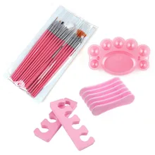 19 шт. розовый набор кистей для дизайна ногтей УФ-Гель-лак цветная палитра держатель кисточки для ногтей сепаратор для педикюра маникюрные наконечники Наборы инструментов NK01