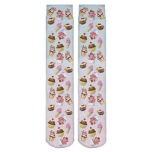 High Quality Harajuku Women Socks 3D Full Print Ice Cream Cup Ombre Fashion Elastic Casual Fitness Hosiery Long
