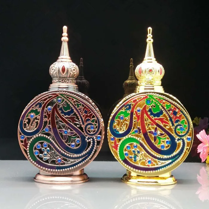 

12ml Empty Refillable Metal and Glass Perfume Bottle Essential Oil Dropper Bottle Antiqued Retro Alloy Bottle Craft Gift