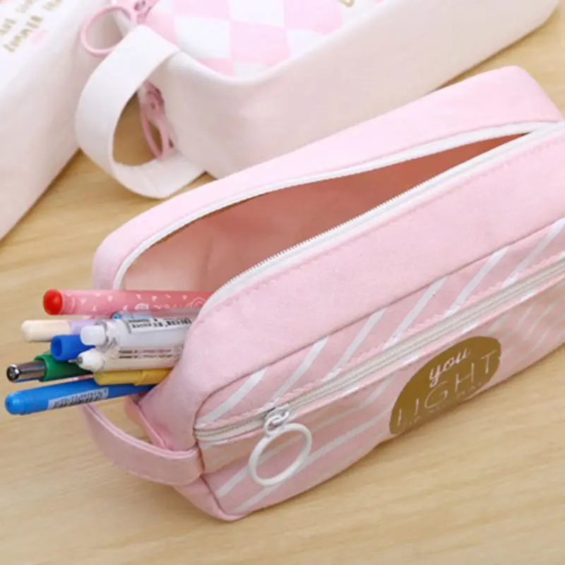1pc Portable Canvas Pencil Case Organizer Stationery Pouch Makeup Cosmetic Bag