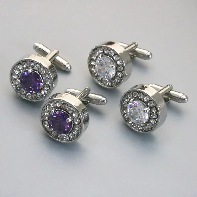 2017 New Fashion Unisex Cufflinks Round Silver Plated Rhinestone Shirt