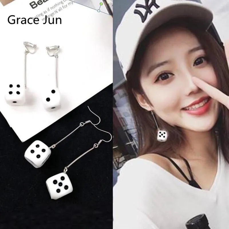 

Korea Style Long Dice Shape Clip on Earrings for Girls Fashion Pierced Earrings New Arrival Charm Earrings Wholesale Earrings