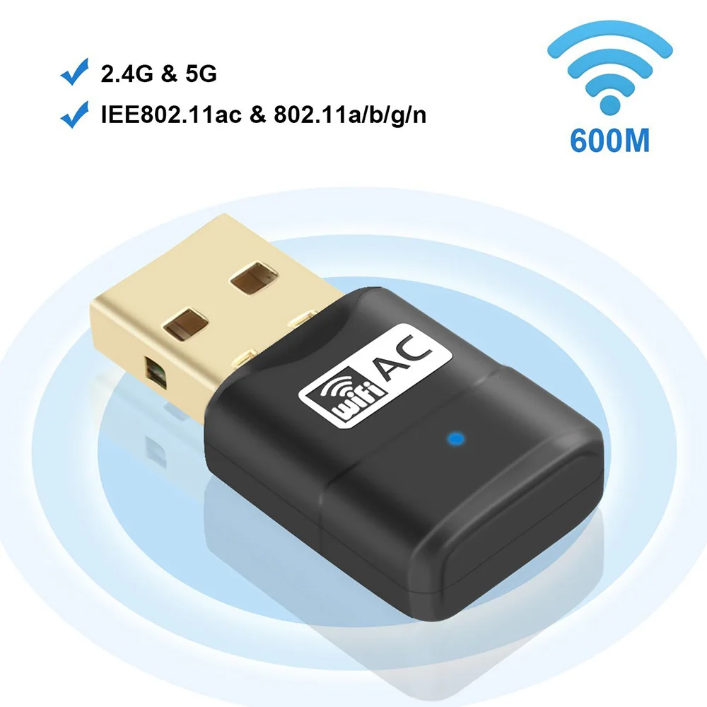 

600Mbps WiFi USB Adapter 802.11ac Wireless Network Dongle with Dual Band 2.4GHz (150Mbps) /5GHz (433Mbps)