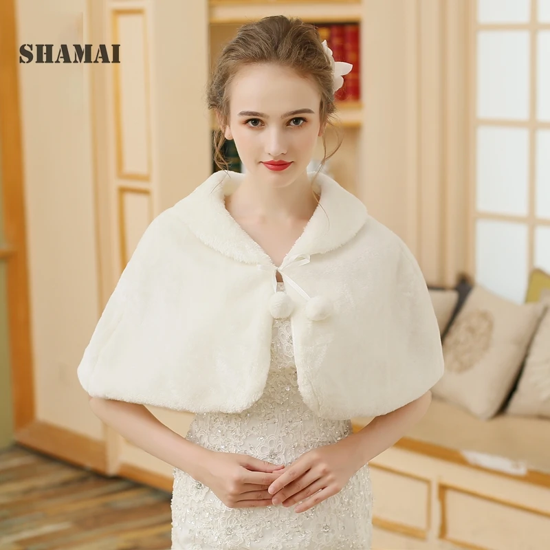 

SHAMAI Ivory Faux Fur Winter Women Wedding Party Cloak Wedding Dress Cape Bolero Bridal Wraps