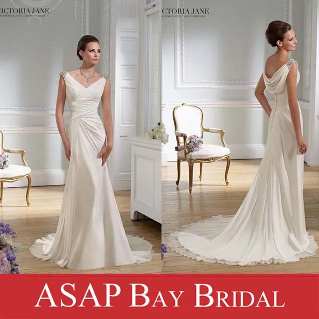 Sheath Beaded V Neck Cowl Back Chiffon Grecian Style Wedding Dress Sheath Beaded V Neck Cowl Back Chiffon Grecian Style Wedding Dress