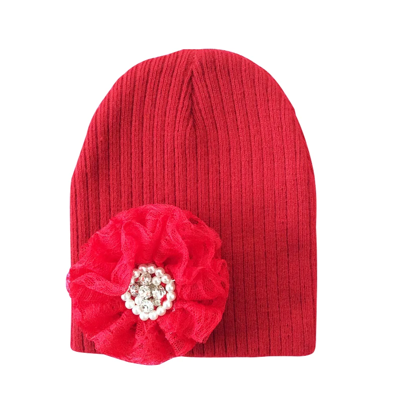 Детская зимняя шапка, вязаная крючком Детская шапка, Цветочная шапка для маленьких девочек, детская шапочка, шапки для девочек - Цвет: Красный