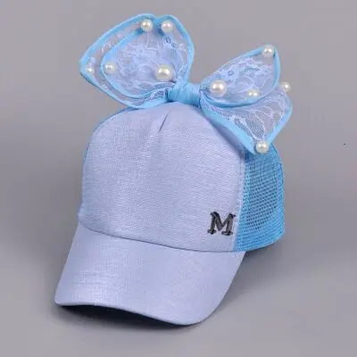 MAERSHEI/Милая сетчатая Кепка для девочек, летняя детская бейсболка с кроличьими ушками и большим бантом, Детская Солнцезащитная бейсболка кепки в стиле хип-хоп - Цвет: Sky blue