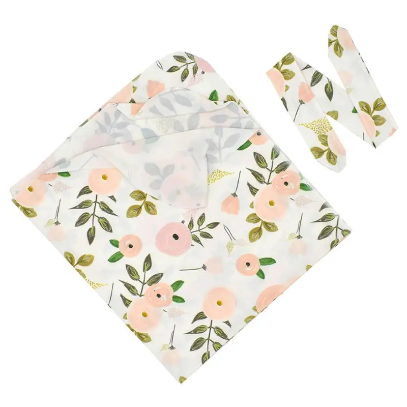 

2Pcs/set Baby Kids Wrapped Cloth Rabbit Ears Hair Band Set Printed Flowers Photography Props Jewelry Gifts Newborn Quilt Blanket