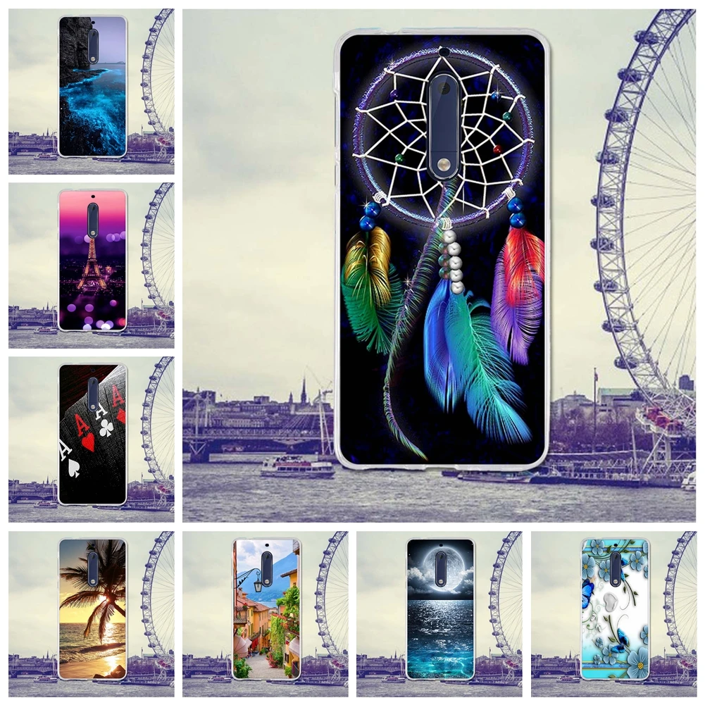 For Nokia 5 Case Back Cover for Nokia5 Covers Soft Silicone Bag Flower Cartoon Phone Cases Painting Shell Five | Мобильные телефоны