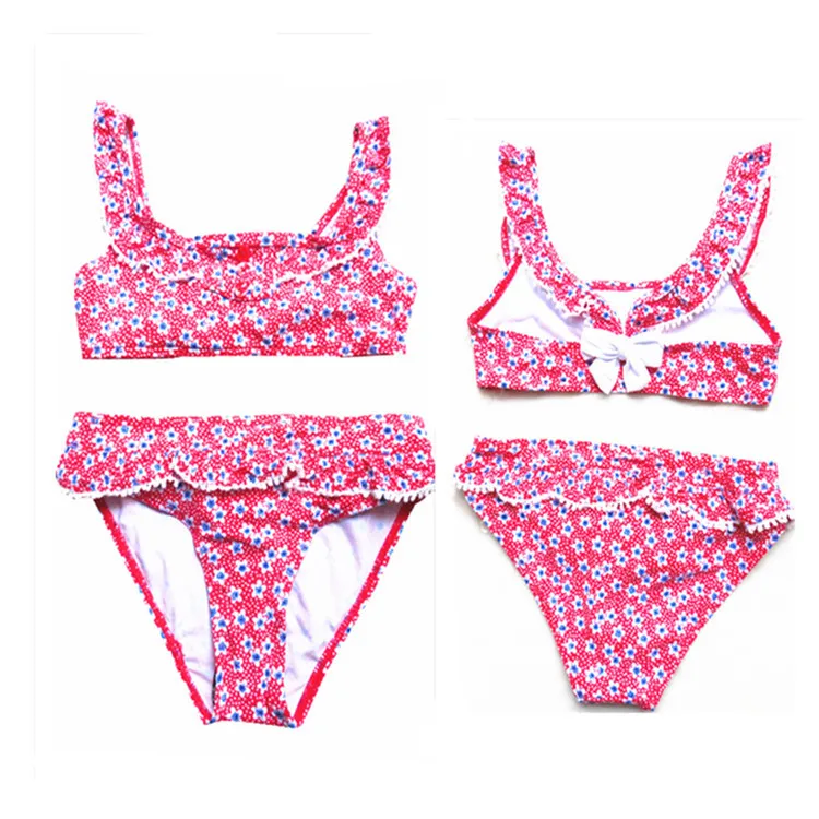 

Baby Girl Bikini Set Kids Swimsuit Teenage Girls Print Swimwear Kids Girls Floral Beachwear Bra +Triagle Swimming Trunks