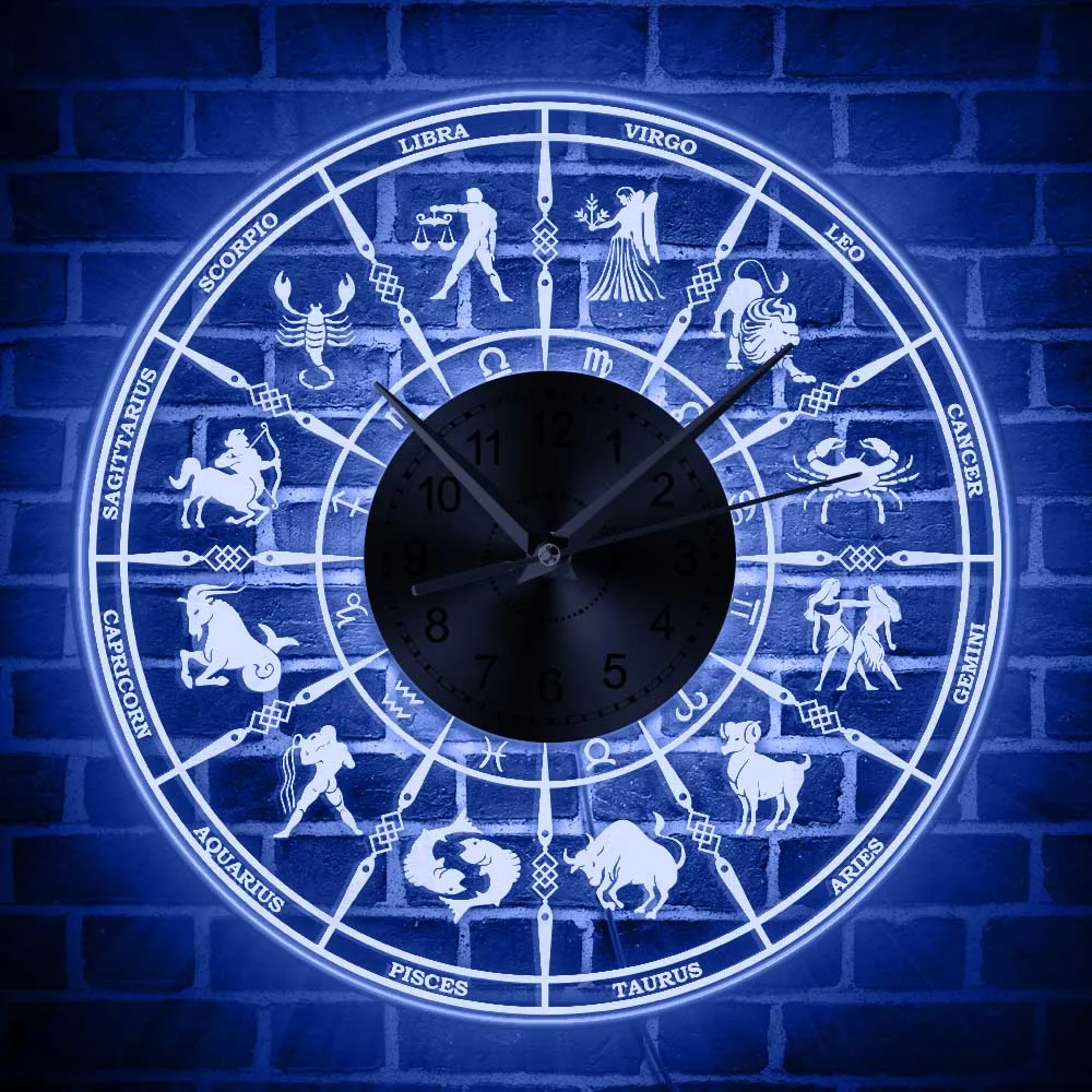 N /A Wall Clock Digital Zodiac Sign Astrological Wall Clock with Led Backlight Living Room Astrology Lighting Decor Led Acrylic Clock Constellation Gift Suitable for Coffee Shop Kitchen