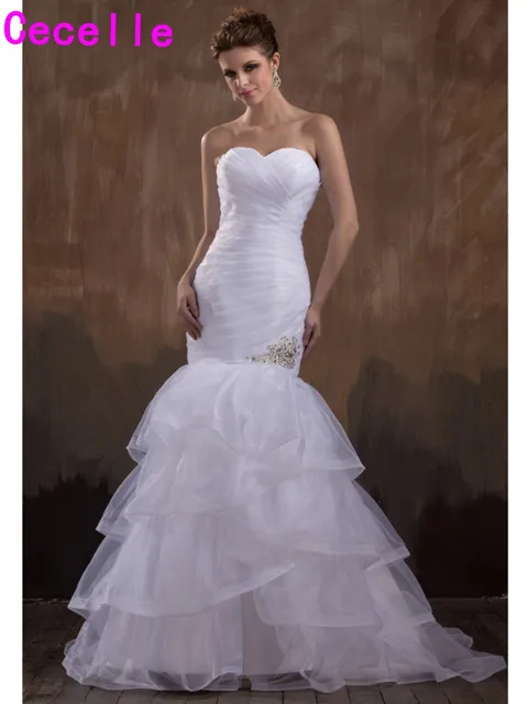 2017 Long Formal Mermaid Wedding Dresses White Pleated Tiered ... 2017 Long Formal Mermaid Wedding Dresses White Pleated Tiered ...