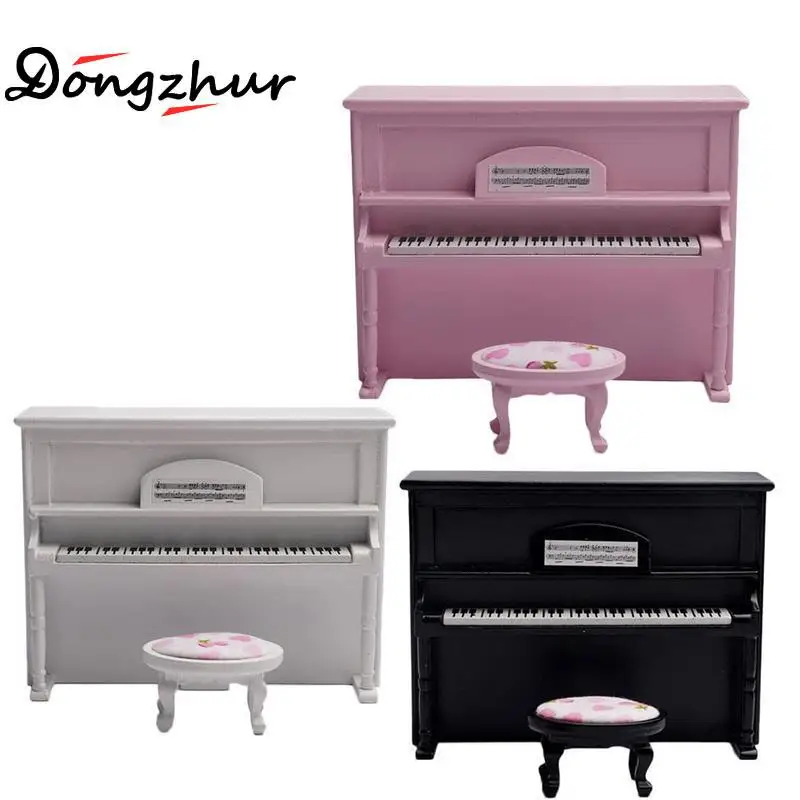 

2pcs/set Miniature White Black Pink Piano+ Bench Birch Cloth Furniture Kits Home & Living For 1/12 Dollhouse Accessories Decor