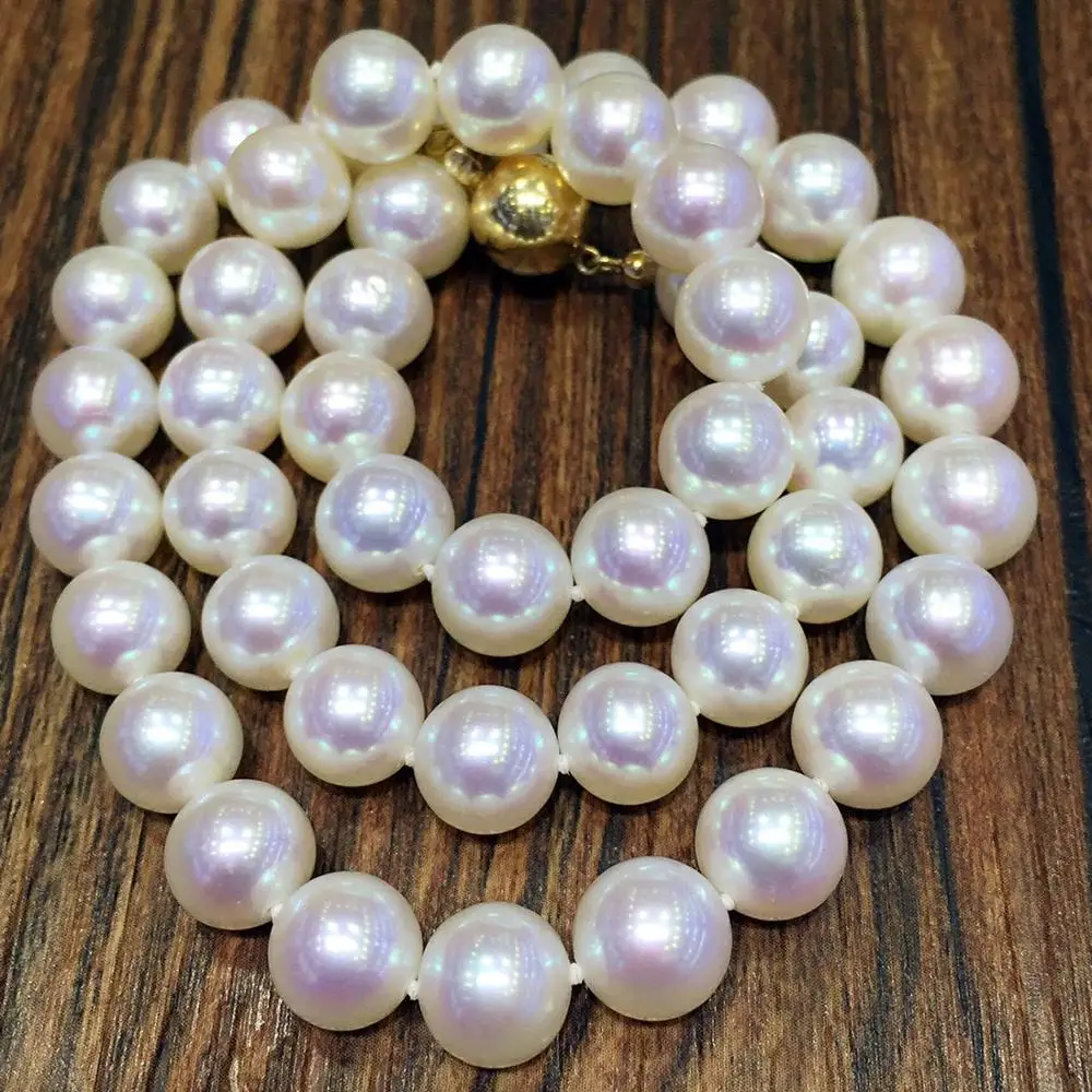 

9-10 mm White Pearl Necklace light freshwater pearl necklace birthday 925 silver clasp fine JEWELRY
