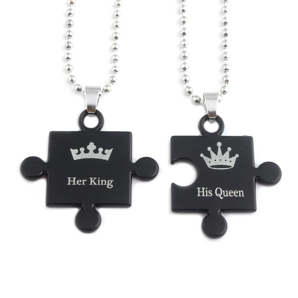 Couple Jewelry Her King His Queen Stitching Pendant Necklace King Queen