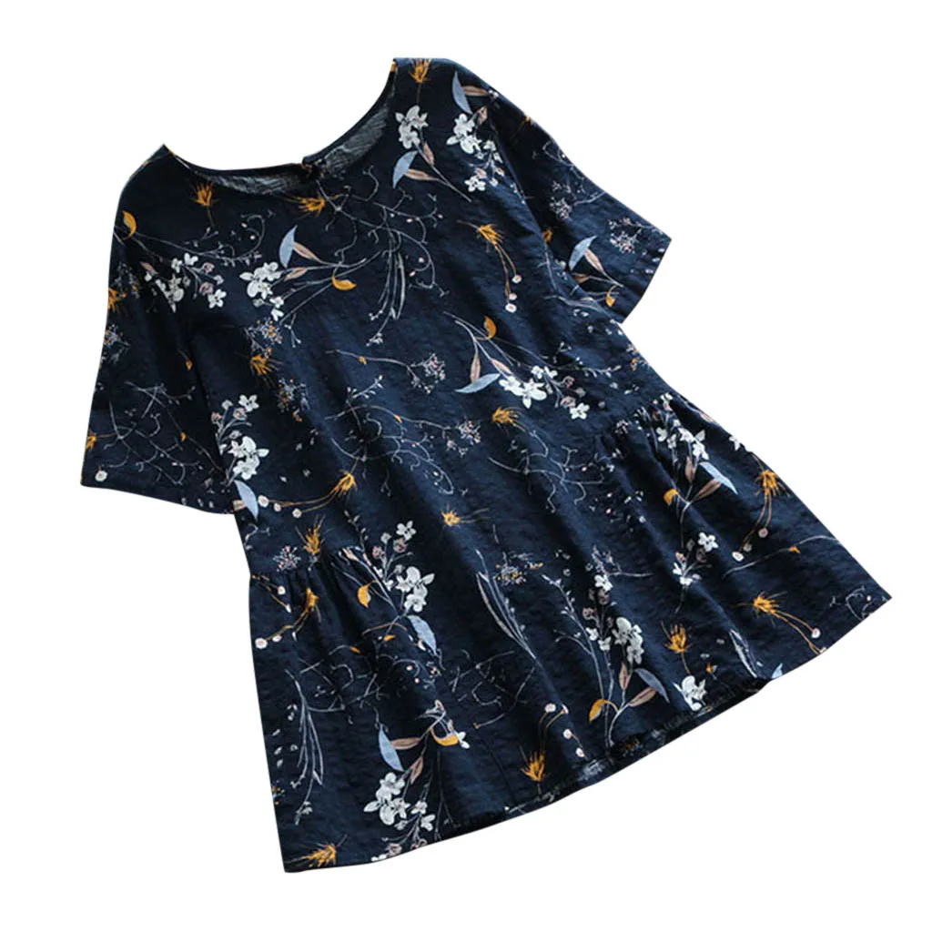 

Fashion Summer Tees Tops Women Tshirt Plus Size Cotton And Linen Print O-Neck Short Sleeve Tops T Shirt Women tops mujer verano