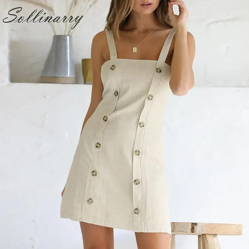 

Sollinarry Autumn Winter Straight Dress Women 2019 Straghetti Strap Buttons Casual Short Dress Female Fashion Dresses Vestidos